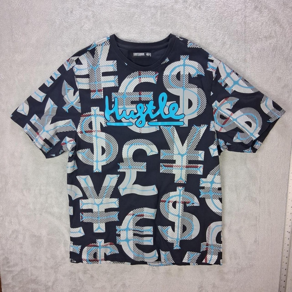 Contender Mens Hustle Money Graphic T Shirt Black Blue 6XL Streetwear Tee
